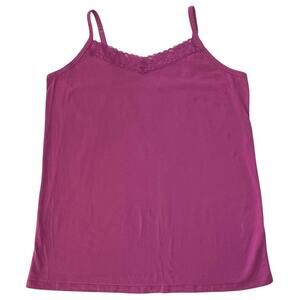 Catherines Plus Cami Womens Size 1X Fuchsia Lace Trim Stretch Feminine Layer Y2K